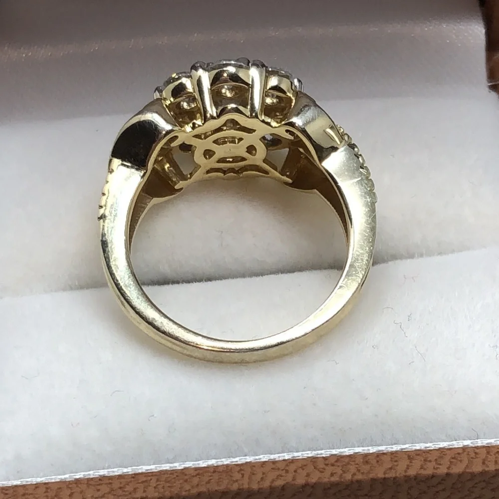 Moissanite Fire Ring 14K Yellow Gold Over 925 Silver Cluster Flower Size 6